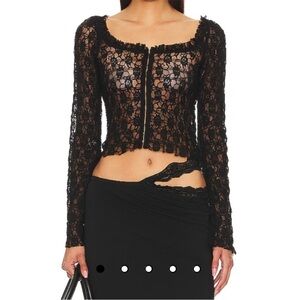 Free People Madison Lace Blouse, Black NWT